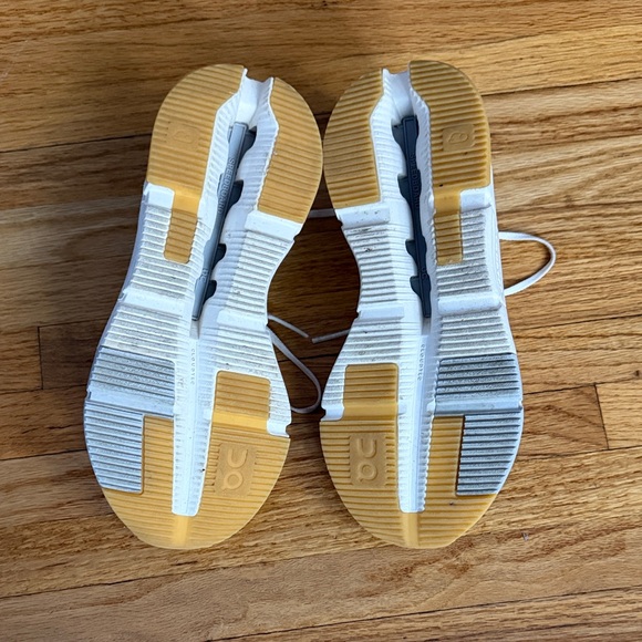 On Running White Sneakers with Tan Soles - Picture 2 of 2